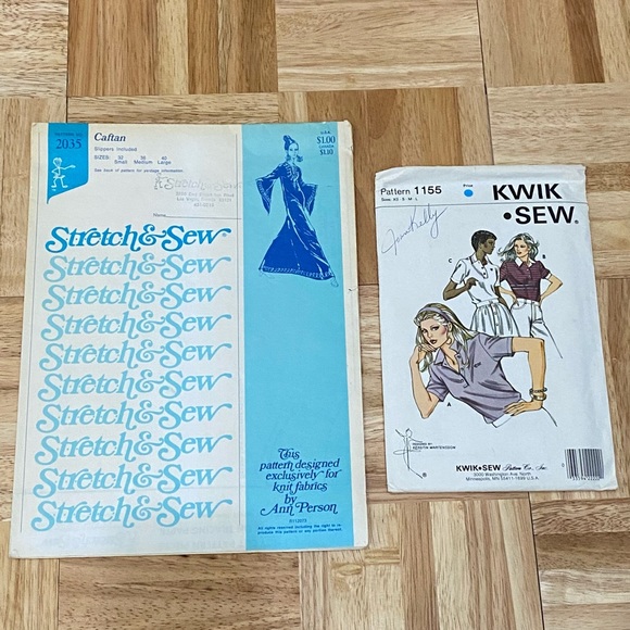 Vintage Sewing Patterns Stretch & Sew #2035 Caftan Kwik Sew #1155 Misses Shirt - Picture 1 of 5